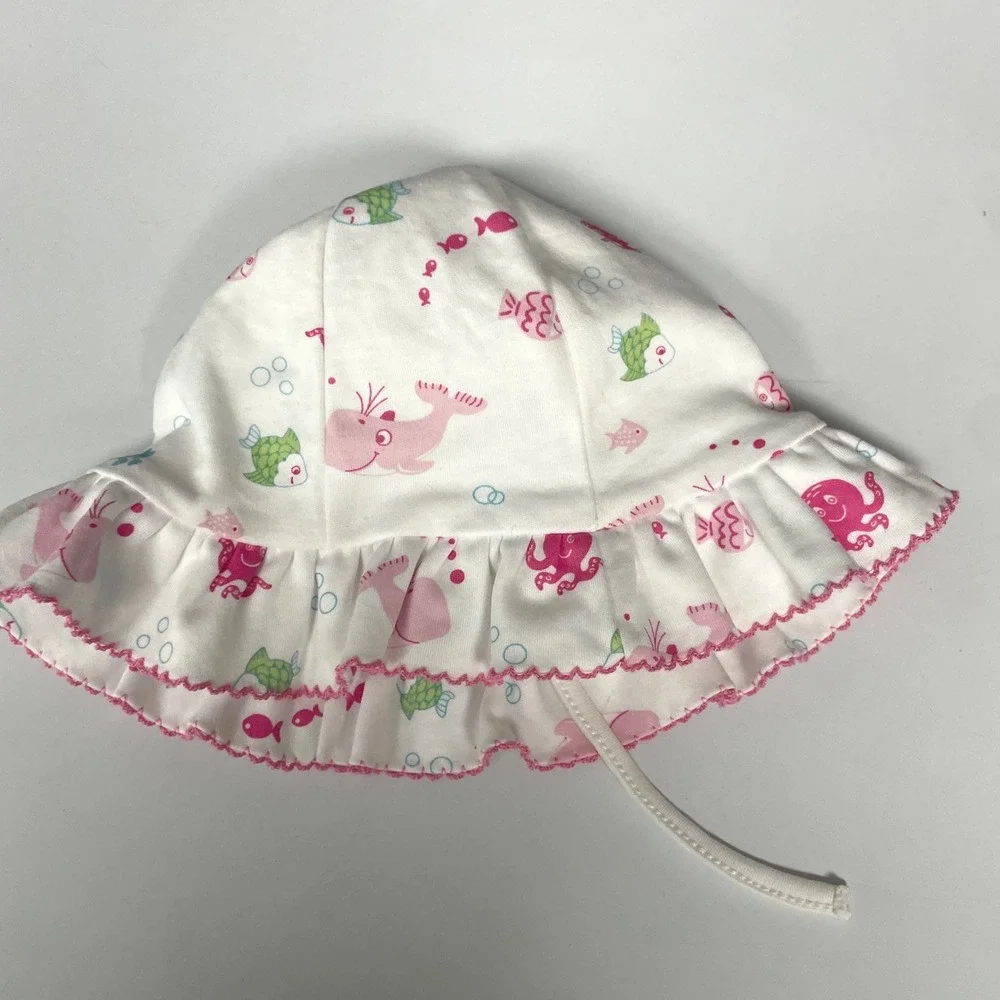 Kissy Kissy Baby Girls White Pima Cotton Sea Life Whale Sun Hat Ruffle MD (6-9m)